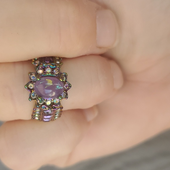 New Purple Fire Opal & Amethyst Rainbow Hematite Ring. - Picture 8 of 12